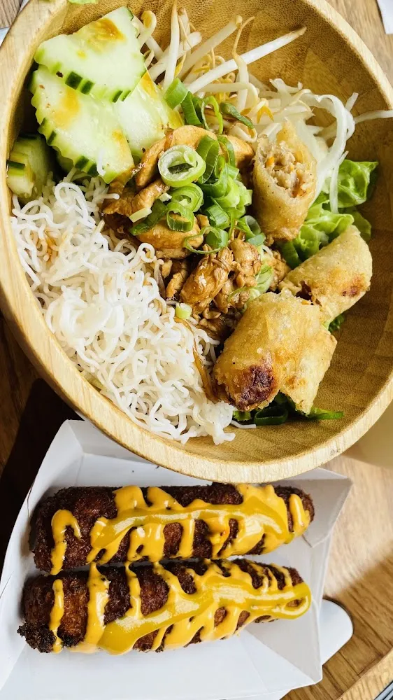 Poulet Salad with Corn Dogs